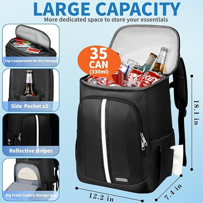 LTINVECK Cooler Backpack,2 Insulated Compartments Backpack Cooler Leakproof Double Deck Lightweight Cooler Lunch Box Bag for Men Women
