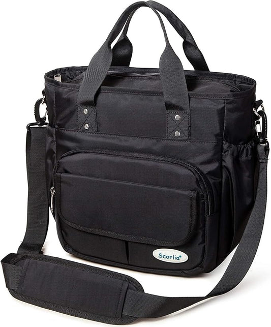 Scorlia Insulated Lunch Bag, Extra Large Leakproof Lunch Tote Bag With Removable Shoulder Strap, Durable Reusable Cooler lunch Box Bag with Side Pockets, Tall Drinks Holder for Women Men Work, Black