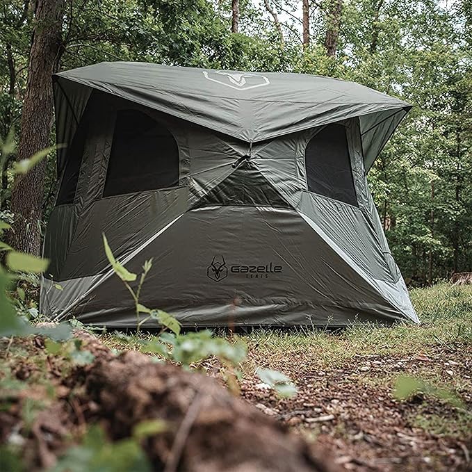 Gazelle Tents™ T4 Hub Tent, Easy 90 Second Set-Up, Waterproof, UV Resistant, Removable Floor, Ample Storage Options, 4-Person, Alpine Green, 78" x 94" x 94", GT400GR
