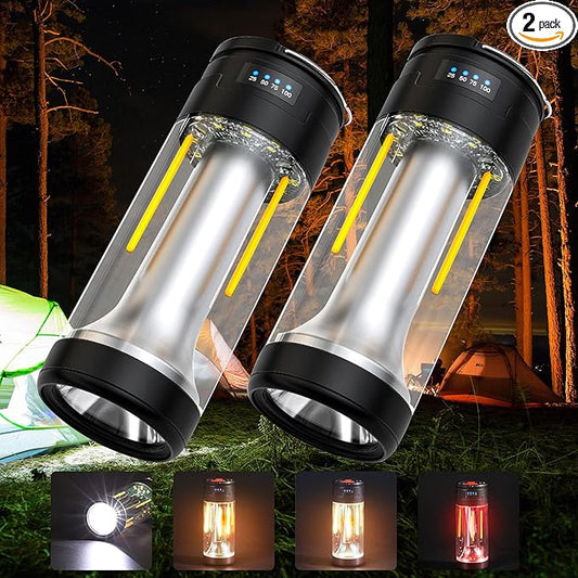 FZH Camp Lantern Rechargeable, Camp Light Flashlight with Magnetic, Power Bank, White/Warm/Red SOS Light Mode for Emergencies, Camping, Hiking,Tent