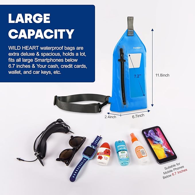 WILD HEART Waterproof Chest Sling Bag Pouch Fashion Diving Swimming Pool Beach Underwater Pouch Case Fully Waterproof Sea Fishing Diving Large Capacity Lightweight Bag