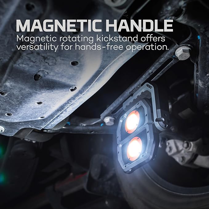 NEBO OMNI 3K Rechargeable Work Light | 3000 Lumens COB, 6 Light Modes, Rotating Magnetic Handles, Built-In Power Bank, Water Resistant, Portable Camping Lantern, Includes USB-C Charging Cable