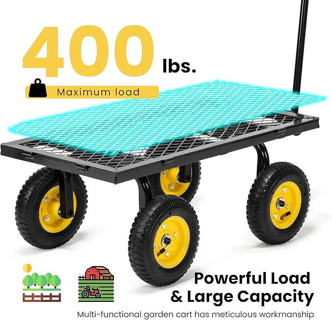 VIVOHOME Heavy Duty 400 Lbs Capacity Mesh Steel Garden Cart Folding Utility Wagon with Removable Sides Black