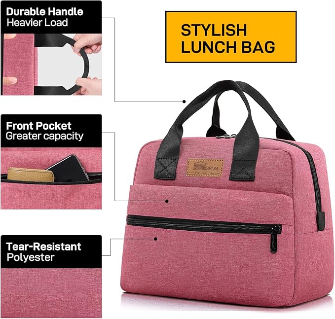 HOMESPON Insulated Lunch Bag for Women Men Lunch Box Cooler Lunch Tote for Work Picnic (Rose)