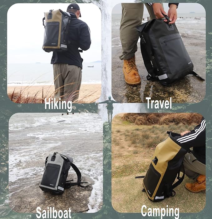 Waterproof Backpack Waterproof Bag Dry Bags 30L Roll Top Closure Travel Bags For Kayaking Camping Boating Hiking Beach (Black)
