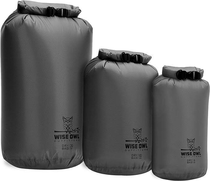 Wise Owl Outfitters Waterproof Dry Bag - Fully Submersible 1pk or 3pk Ultra Lightweight Airtight Waterproof Bags - 5L, 10L and 20L Sizes - Diamond Ripstop Roll Top Drybags