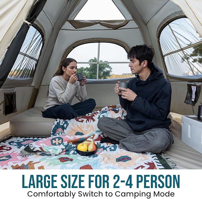 TAILI Inflatable Blow Up Tent for Camping with Hand Pump for 2/4/6/8 Person, Easy Setup Outdoor Inflatable Oxford Waterproof Air Tent House for Family Camping Adult