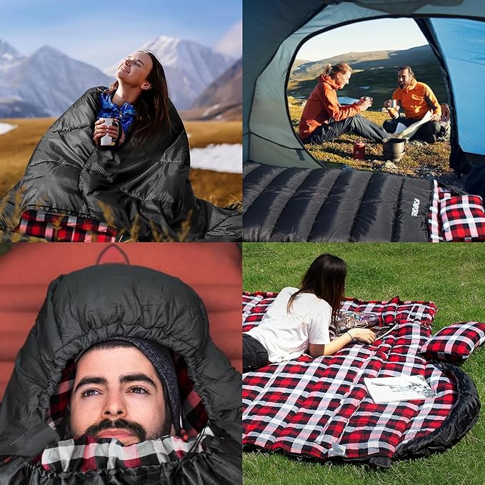 Flannel Sleeping Bag 0 Degree Cold Weather for Adults XXL Sleeping Bag 4 Season Big and Tall with Compression Sack