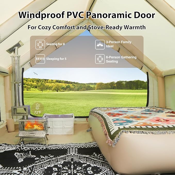 2025 Upgraded 100% Waterproof Inflatable Camping Tent, Large Blow-Up Air Tent, No Assembly Needed Luxury Glamping House, Oxford Fabric