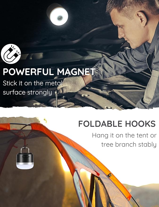 Joyzy Rechargeable LED Camping Lantern with 5 Light Modes, Adjustable Brightness Mini Hanging Lantern (Black)