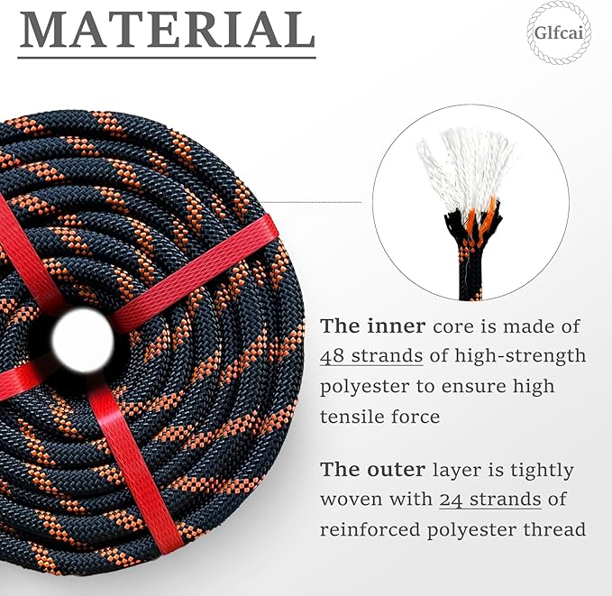 Arborist Rigging Rope 1/2 in x 200 Ft Black Bull Rope Polyester Braided Arborist Rope 1/2 inch 48 Strands 200 Feet for Various Outdoor Applications Construction Climbing Swing Sailing