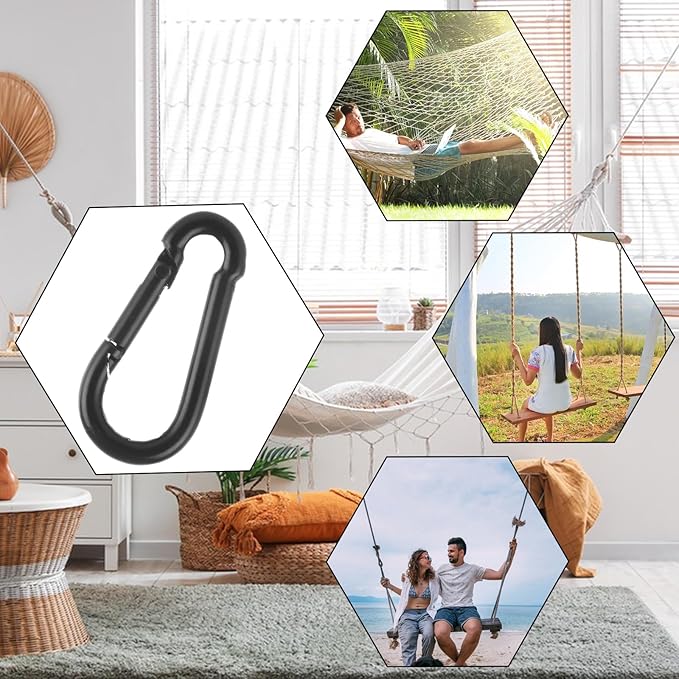 MIVIDE 100 Pack M4 Black Carabiner Clip Spring Snap Hook, 1.57 Inch Heavy Duty Small Snap Hooks Carabiner Quick Link Clip for Camping Hiking Traveling Outdoor Swing Gym, 110Lbs Capacity
