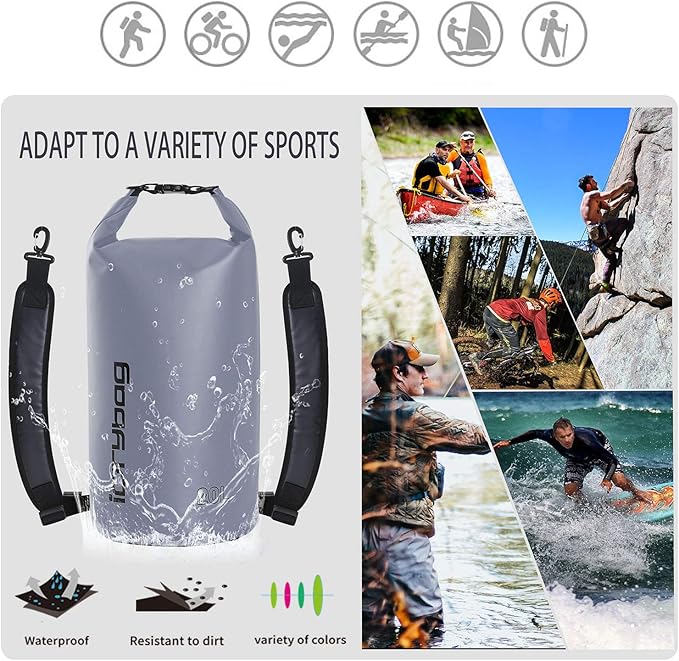 IDRYBAG Dry Bags for Kayaking Waterproof 2L/5L/10L/15L/20L, Small Dry Bag Waterproof Floating, Dry Sack Waterproof Bag for Paddleboarding Travel