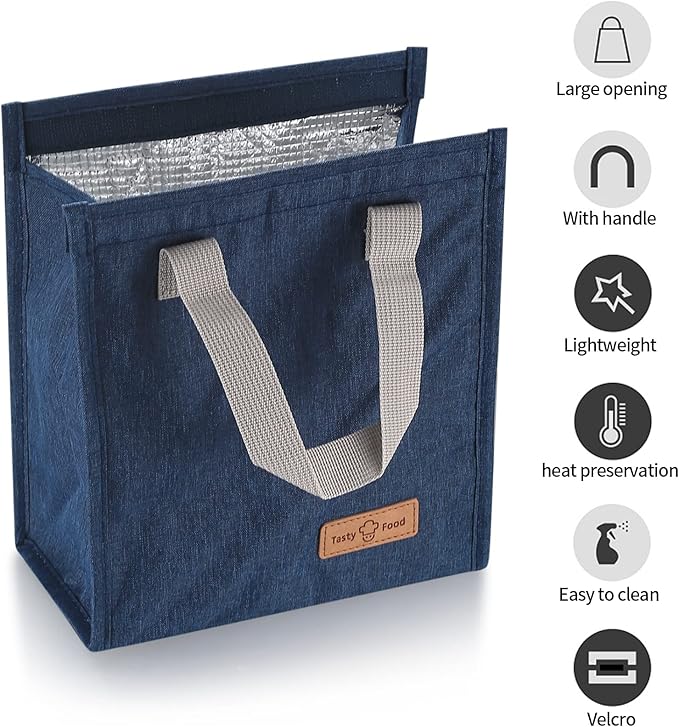 2pcs Blue Lunch Bag Insulated, Lunch Box Bag, Reusable Lunch Tote Bag, Lunch Box Container Bag Insulated for Women, Men, Work, Office, Travel