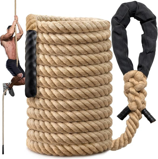 Climbing Rope Gym Workout - 1.5 Inch Diameter 10FT 15FT 20FT 25FT 30FT 35FT Heavy Duty Jute Thick Ropes for Adults Strength Training Outdoor Tree Swing Indoor Home Fitness Exercise