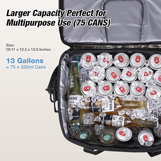 Insulated Cooler Bag 48/75 Cans, Soft Sided Portable Lunch Bag Coolers w/Zippered Top, Leak Proof PVC Interlayer, 5-Layer Insulation Large Ice Chest Bag for Travel, Camping, Beach, Picnic