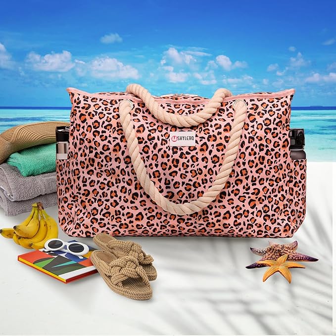 SHYLERO Beach Bag and Pool Bag. Has Airtight Pouch, Ton of Pockets. Beach Tote is Zippered, Water Resistant. Family Size