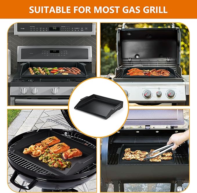 Universal Cast Iron Griddle 17" X 13",Stove Top Griddle for Gas Grills,Fire Pits,And Ovens,Nonstick Coating Teppanyaki Griddle Pan for Stove Top With Extra High Sidewalls for Outdoor Cooking