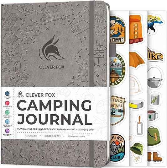 Clever Fox Camping Journal – Camper Log Book & RV Trip Planner – Outdoor Camp Journal & Adventure Travel Notebook for 12 Trips, A5 (Gray)