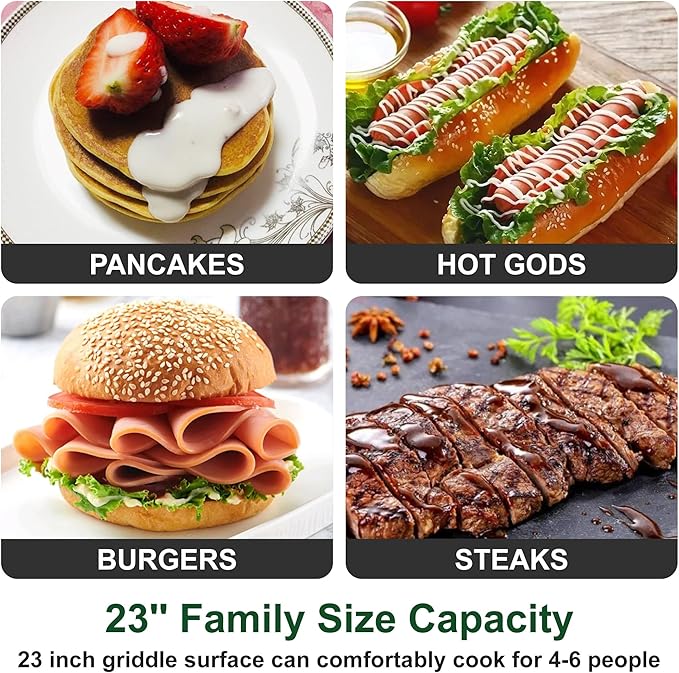 23 Inch Portable Propane Gas Grill with Lid & Stainless Steel Front Plate, Propane Table Top Griddle for Outdoor, Cooking, BBQ, Camping, 2 Burners