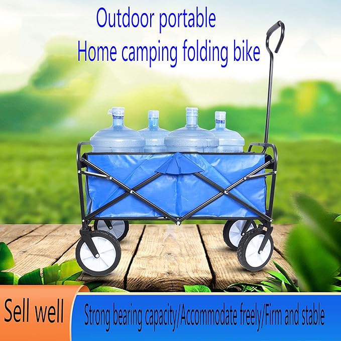 Collapsible Folding Wagon Garden Shopping Beach Cart,Heavy Duty Utility Buggy with Big Wheels,Adjustable Handle and Cup Holder,for Sand,Camping,Outdoor,40.55",Blue