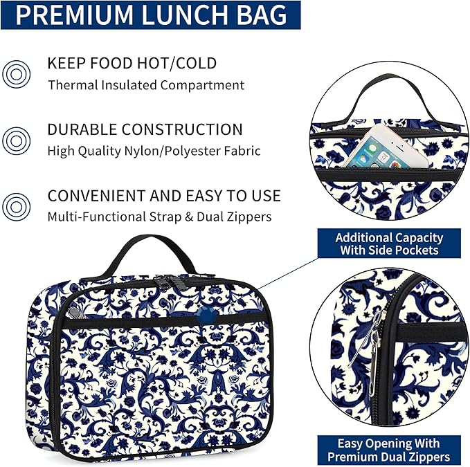 rickyh style Lunch Box with Padded Liner, Spacious Insulated Lunch Bag Durable Thermal Lunch Cooler Pack with Strap for Men Women Boys Girls Adults School Sports Beach Picnic Work Camp,2 Pocket