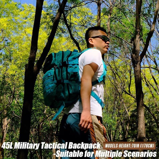 Military Tactical Backpack 45L Large Tactical Backpack for Men, Hiking Rucksack With Bottle Holder