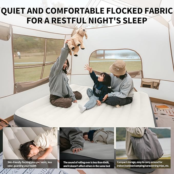 Naturehike Pillow Top Plush Narrow King Air Mattress with Rechargeable Built-in Electric Pump, Blow Up Bed with Annular Air Column Structure, Inflatable Airbed for Home, Camping, Guests