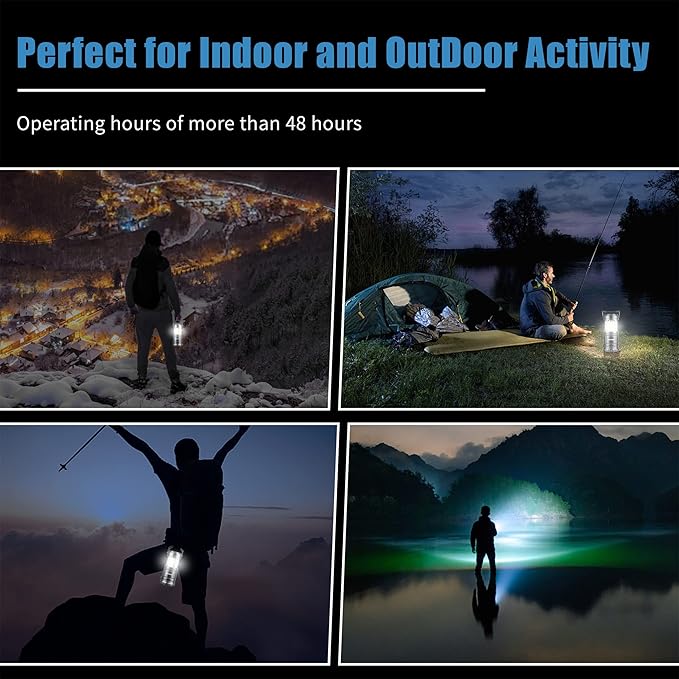 GEMEK 2 x LED Camping Lantern Battery Powered Flashlights Portable 2-in-1 Collapsible COB Lantern Lights for Camping, Car, Shop, Attic, Garage, 6 AA Batteries Included (Gray)