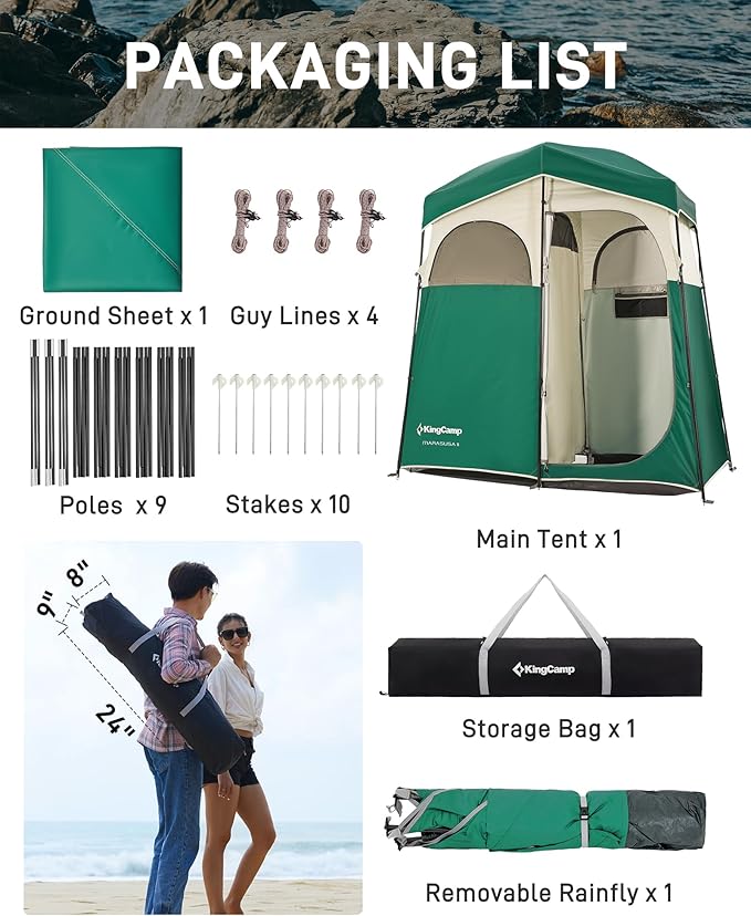 KingCamp Shower Tent, Portable Privacy Tent Outdoor Camping 1/2 Room Toilet Tents with Shower Bag & Dressing Room for Travel Beach Tailgate