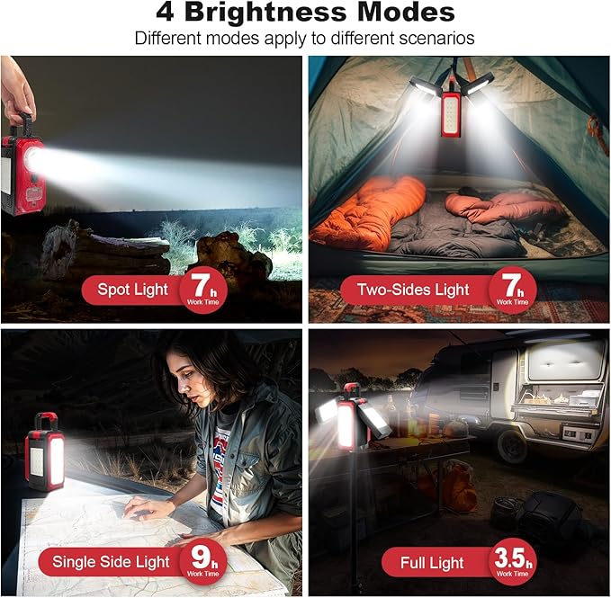 SYLSTAR 2Pack 3000LM Rechargeable Camping Lights, Battery Powered Camping Lantern with 4 Modes, Powerbank, Magnets, Hook, IPX5 Rotatable Work Light for Power Outages Emergency Garage