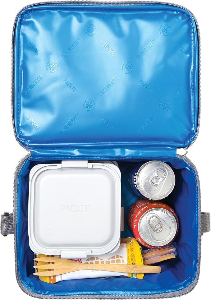 PackIt Freezable Essential Cooler, Gray Fog, Built with ECOFREEZE Technology, Fully Freezable, Collapsible, Reusable, With Adjustable Crossbody Strap, Top Clip Handle, Designed for Fresh Office