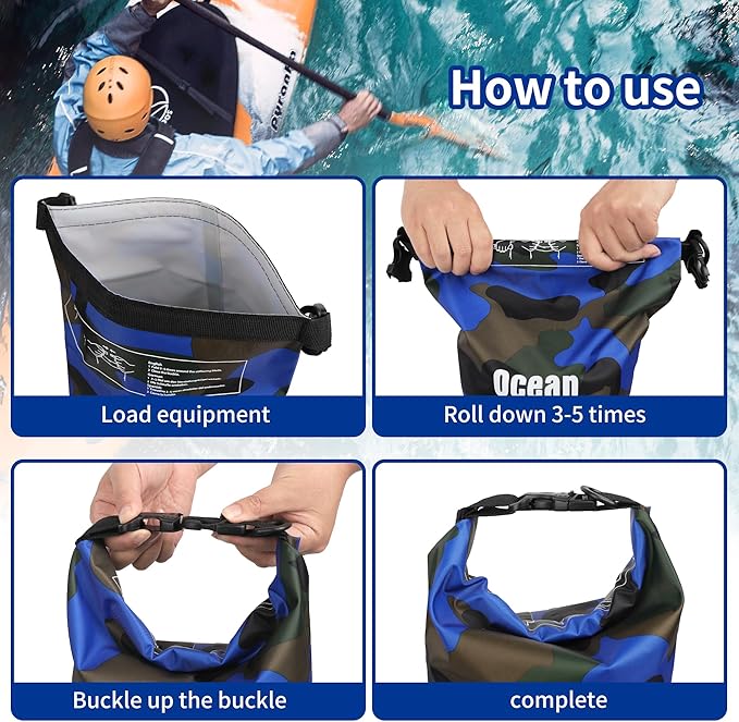 Dry Bag Waterproof for Women Men,5L Rolled Lightweight Dry Storage Bag Backpack with Phone Case for Travel,Swimming,Boating, Kayaking,Camping & Beach,Blue