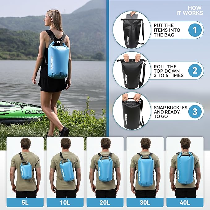 MARCHWAY Floating Waterproof Dry Bag Backpack 5L/10L/20L/30L/40L, Roll Top Sack Keeps Gear Dry for Kayaking, Rafting, Boating, Swimming, Camping, Hiking, Beach, Fishing
