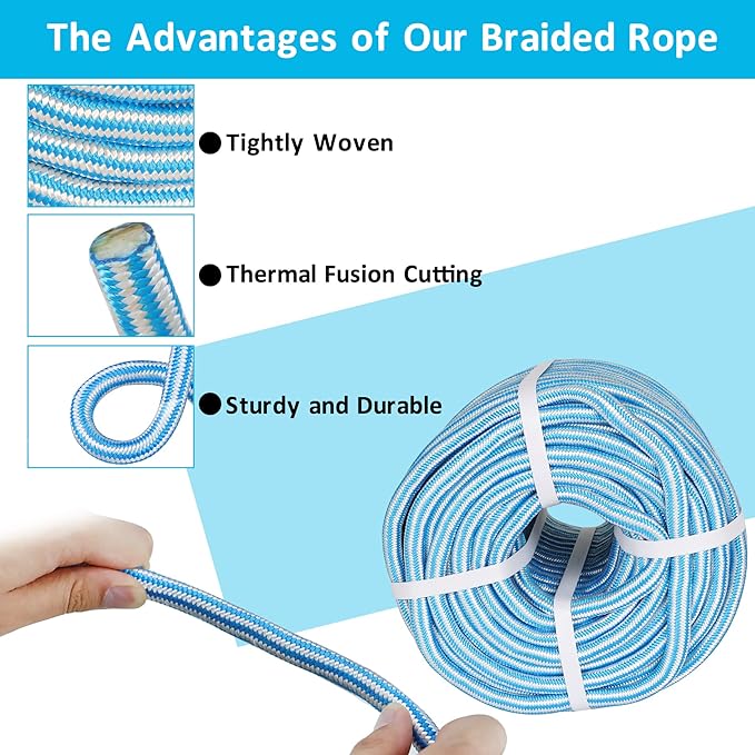 Arborist Tree Rope, 1/2inch by 100FT, 12 Strand Bull Rope up to 8000lbs Tensile Strength, Blue and Orange