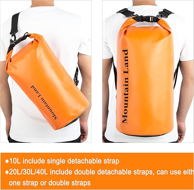 Mountain Land Waterproof Beach Dry Bag 20L Roll Top Backpack Boat Bag Dry Sack for Kayaking Rafting Fishing Hiking Camping Orange