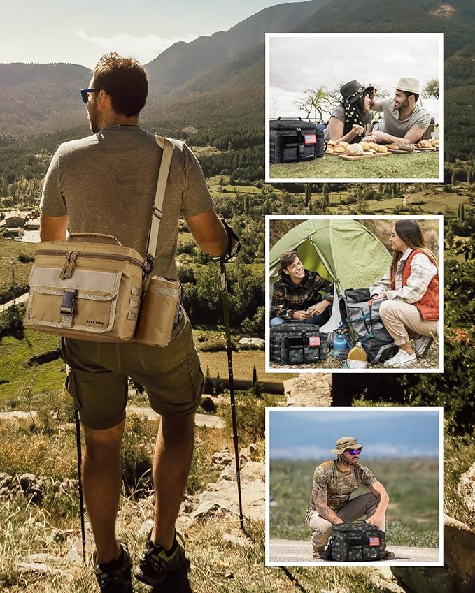 JOYHILL Tactical Lunch Box for Men, Insulated Lunch Bag with Detachable Bottle Pouch Holder, Large Durable Thermal Cooler Bag for Adult, Leakproof Bag for Work, Camping, Picnic, Sandy,13 L/18 Can