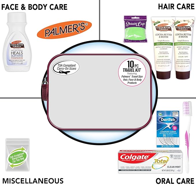 Convenience Kits International Women's Multicultural 10 PC Grooming/Hygiene Travel Kit Featuring: Palmer's Travel-Size Hair & Body Products, Beige, (23AZ)