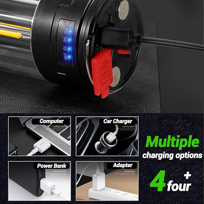 FZH Camp Lantern Rechargeable, Camp Light Flashlight with Magnetic, Power Bank, White/Warm/Red SOS Light Mode for Emergencies, Camping, Hiking,Tent