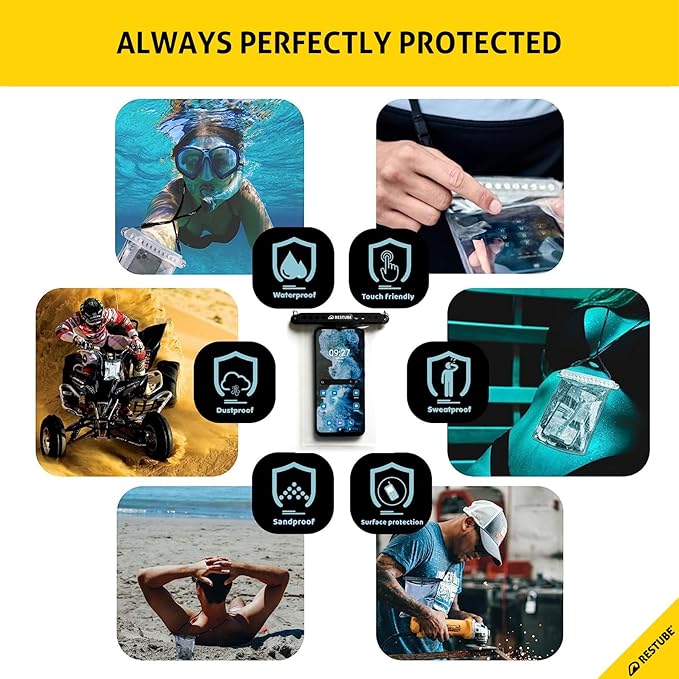 restube Waterproof Phone Pouch | IPX8 Case Fits Up to Max [6.9 Inches] - iPhone 14, 13, 12, 11, XS, XR, X, 8, 7 | Samsung S20, S10, S9 - Ideal for Swimming, Beach, Pool, Travel Black