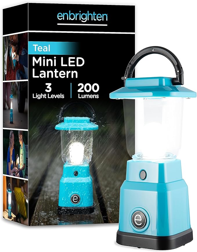 Enbrighten LED Mini Camping Lantern, Battery Powered, 200 Lumens, 40 Hour Runtime, 3 Modes, Night Light for Kids, Ideal for Hiking, Outdoors, Emergency, Snow, Hurricane and Storm