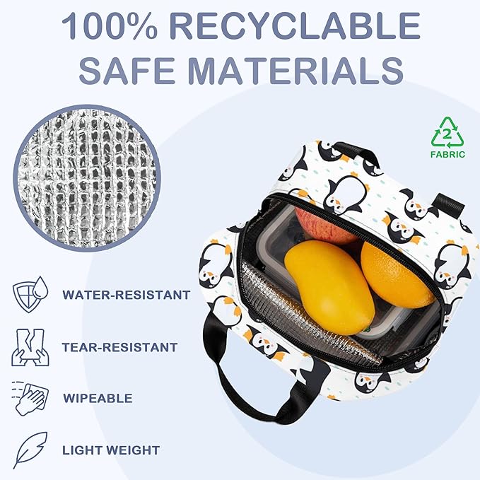 Cute Penguins Lunch Box,Insulated Lunch Bag for Girls Boys,Reusable Lunch Box for Kids Adults School Student Work Picnic Travel