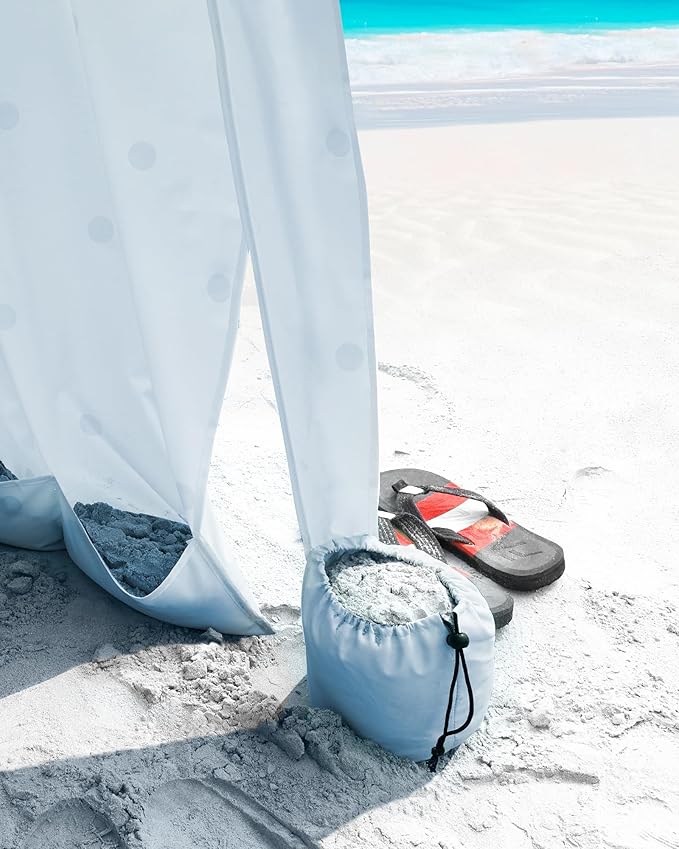 OutdoorMaster Beach Cabana with Fringes, Portable 6' x 6' Beach Canopy for Sand, Easy Set Up Sun Shelter, Included Side Wall, UPF 50+ UV Protection Sun Umbrella - for Family & Friends -Wave Point