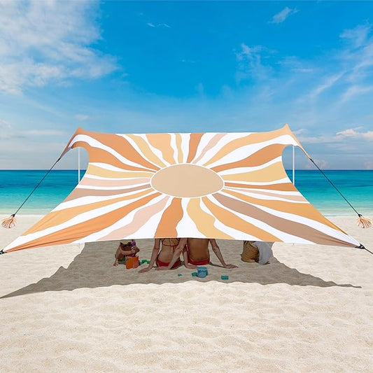 Beach Tent, UPF 50+ Beach Canopy Sun Shade, Portable 10×10 FT Large Pop-Up Beach Tent Sun Shelter with Sand Anchors, Ground Pegs, Easy Setup for Beach, Camping, Park, and Backyard Fun - Sunflower