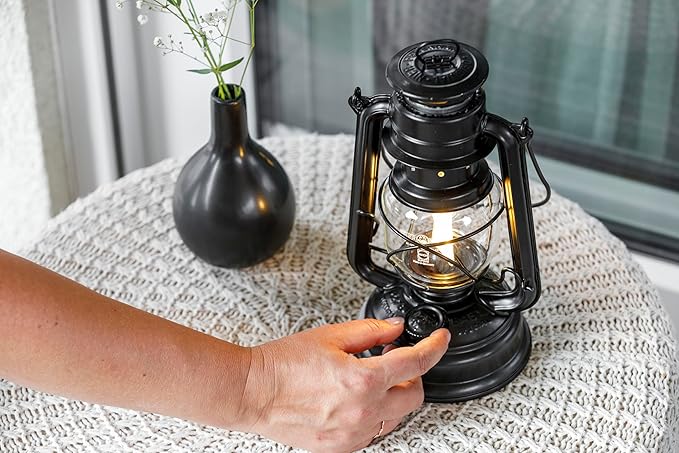 Outdoor Kerosene Fuel Lantern, German Made Weather Resistant Baby Special 276 Galvanized Hurricane Lamp for Camping or Patio, 10 Inches, Matte Black