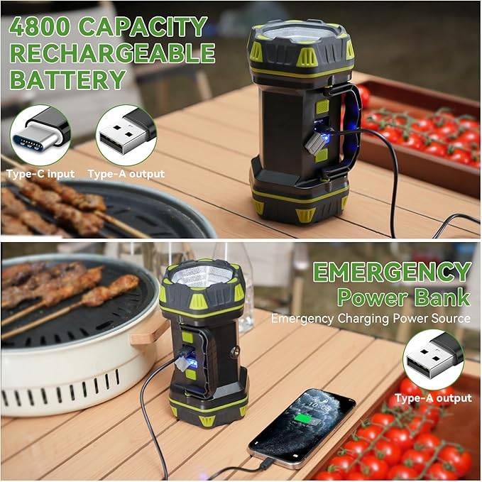 AlpsWolf Camping Lantern Rechargeable, LED Flashlight, 4800 Capacity Battery Powered, Portable Light, 4+4 Modes for Emergency, Outdoor, Power Outages, Fishing