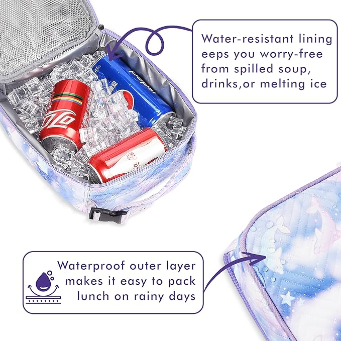 Tirrinia Insulated Lunch Box for Men Women, Portable Thermal Small Lunch Bag for Office Work Picnic, Reusable Compact Lunchbox Cooler Tote for Adults,Purple Dolphin