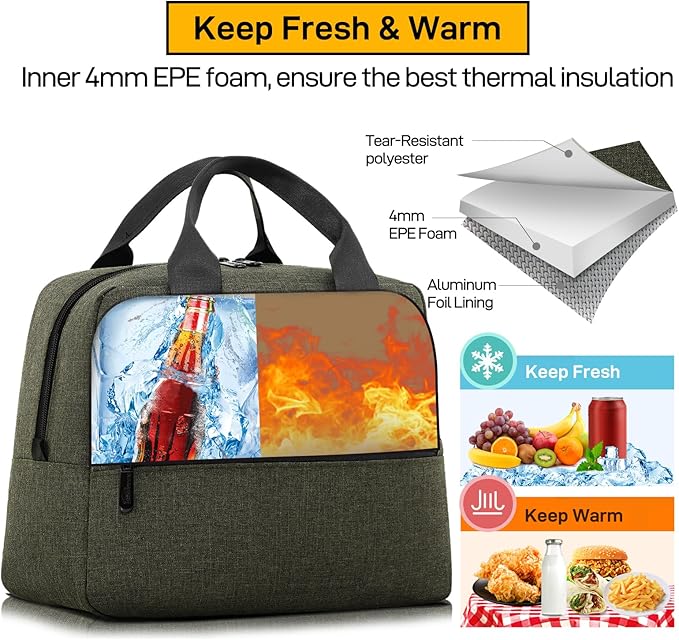 HOMESPON Insulated Lunch Bag for Women Men Lunch Box Cooler Lunch Tote for Work Picnic (Green)