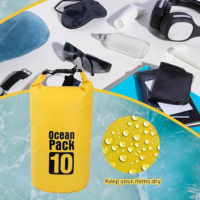 Dry Bag Waterproof for Women Men,15L Rolled Lightweight Dry Storage Bag Backpack with Phone Case for Travel,Swimming,Boating, Kayaking,Camping & Beach,Yellow