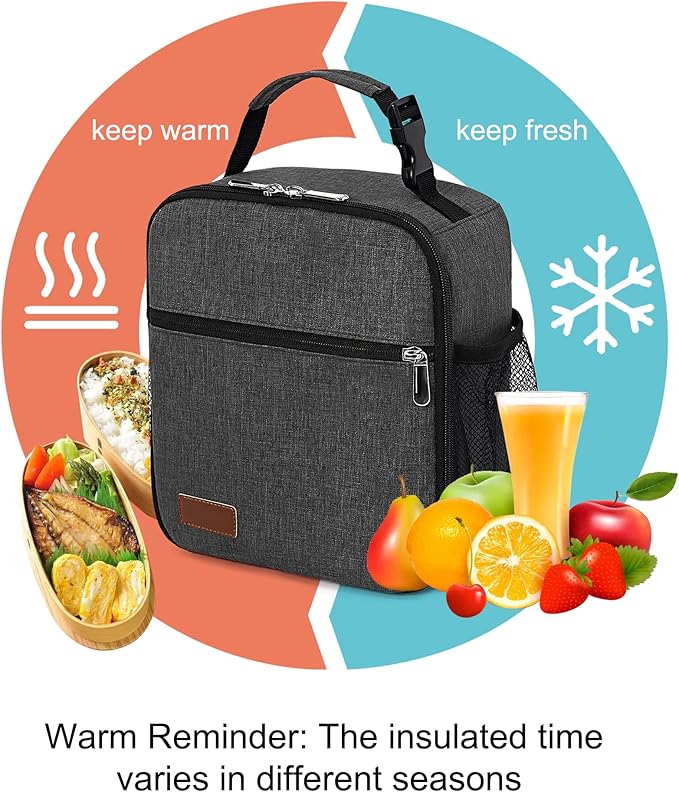 Lunch Box for Men & Women Durable Lunch Bag for Adults Reusable Small Lunchbox Dark Grey